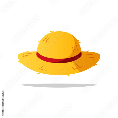 Straw hat vector isolated on white background.