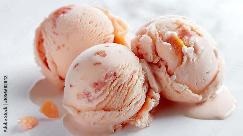 Peach Ice Cream Scoops with Melted Drips Peach Ice Cream Scoops with Melted Drips