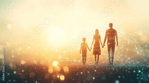 3D Silhouette Family Connected Digital Lines Bokeh Background Abstract Concept Icon Technology Symbolizing Strong Bonds Family Connectivity Digital Art