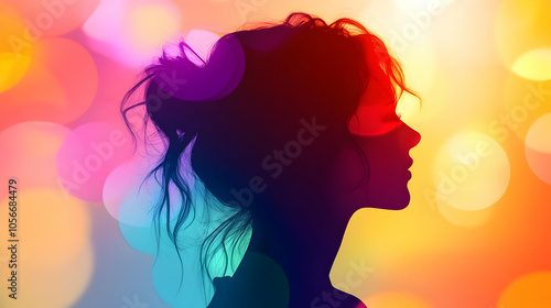 3D Silhouette Person Video Call Colorful Bokeh Circles Modern Technology Home Office Connectivity Digital Art Piece