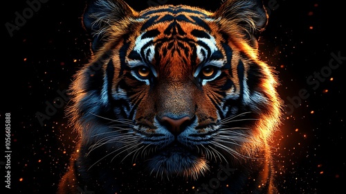 Images of bold fierce tiger with intense powerful gaze captured