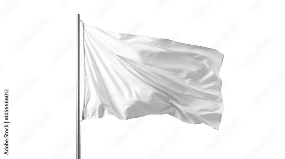 Fototapeta premium White flag at flagpole isolated transparent background