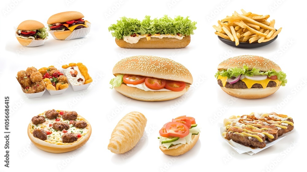 High-Quality Fast Food Selection on Isolated Background High-Quality Fast Food Selection on Isolated Background