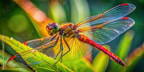 African wildlife captured in stunning detail: a Brachythemis Leucosticta dragonfly soaring through the air. photo