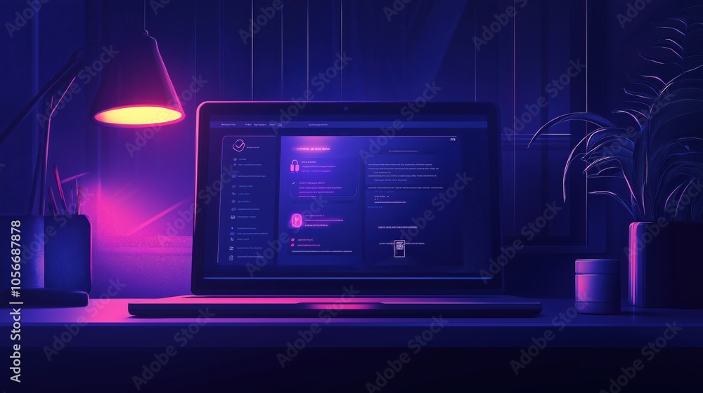 In a dim workspace, a laptop displays a vivid interface highlighting a locked padlock symbol, symbolizing strong cybersecurity measures and data protection in the digital age. In a dim workspace, a laptop displays a vivid interface highlighting a locked padlock symbol, symbolizing strong cybersecurity measures and data protection in the digital age.