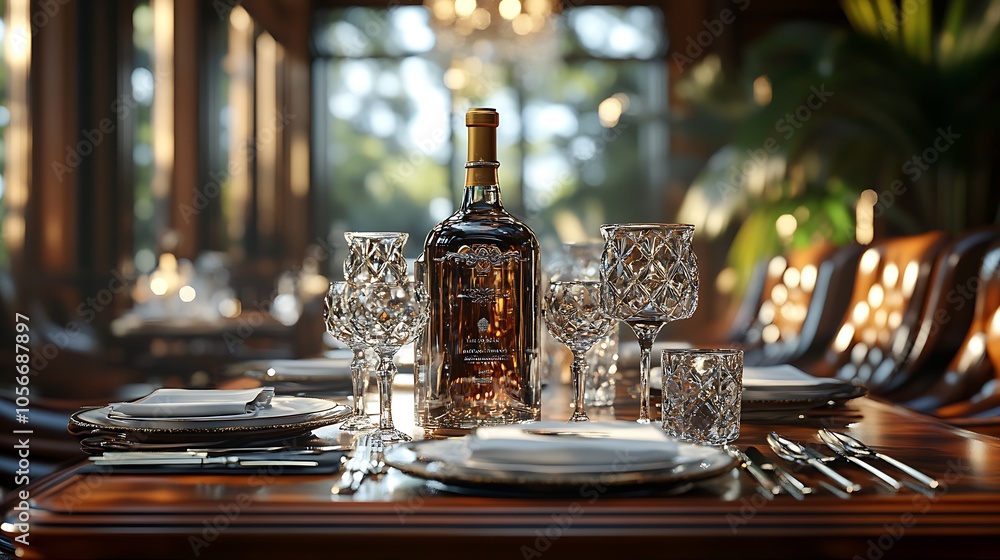 Images of wine bottles and crystal glass with modern ambiance Images of wine bottles and crystal glass with modern ambiance