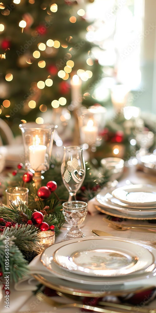 Simple Christmas table setting with elegant details. Simple Christmas table setting with elegant details.