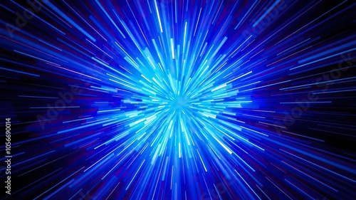 Blue light burst explosion with vibrant shades of blue and sharp rays of light, blue, dynamic, futuristic