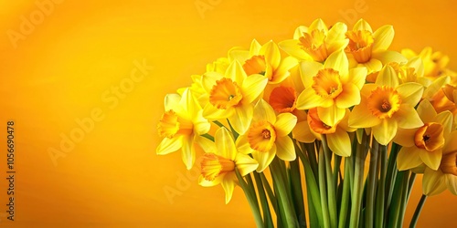 Bright yellow background with a bunch of fresh daffodils in various stages of bloom, flower field, yellow landscape, floral arrangement, sunny meadow, wildflowers