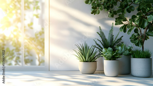 3D Softly Lit Indoor Plants Living Room Cozy Freshness Tranquility Static Shot Greenery Highlighting Home Decor Icon Isolated White Background Nature Aesthetic