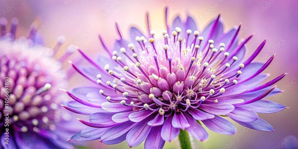 Obraz premium Close-up of delicate purple wildflower details showing intricate patterns and textures, petals, floralarrangement