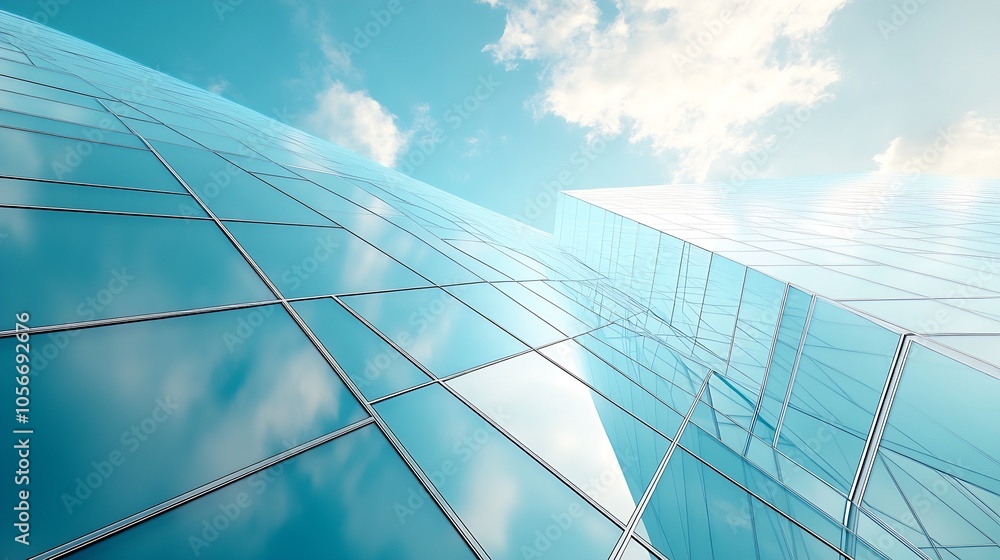 Obraz premium Modern Glass Building Reflecting Sky and Clouds in Architectural Design : Generative AI