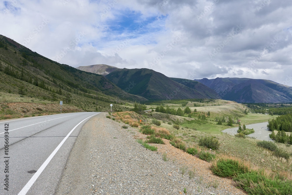 Road in the Altai Mountains, Siberia, Russia. Mountain Altai. Road in the Altai Mountains, Siberia, Russia. Mountain Altai.