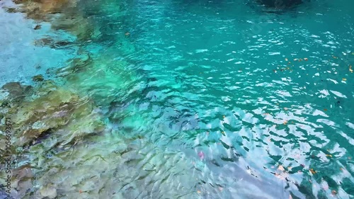 Albania Alps. Theth village autumn colors, Theth blue eye river