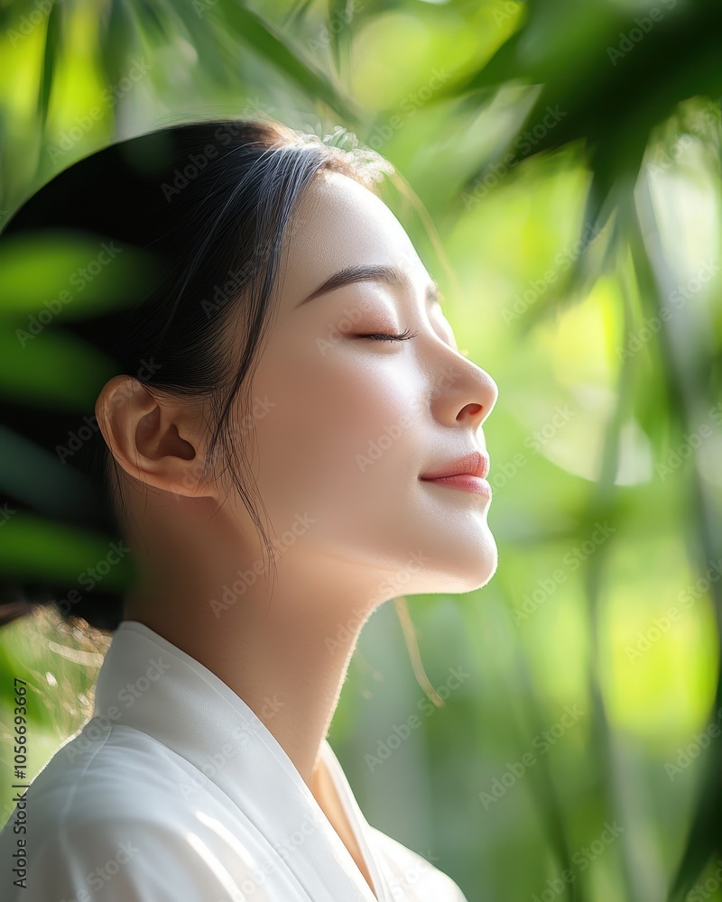 Serene Chinese Woman in Natural Setting Serene Chinese Woman in Natural Setting