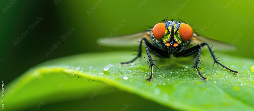 Naklejka premium Blaster Fly Perched On A Bean Leaf