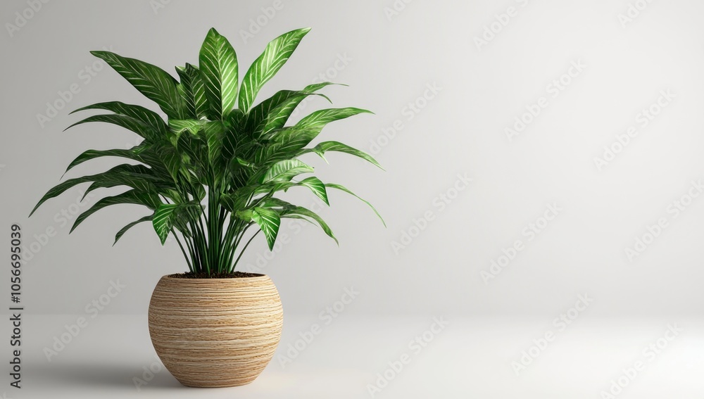Elegant Indoor Houseplant in a Wooden Pot Elegant Indoor Houseplant in a Wooden Pot