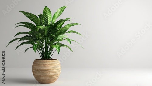 Elegant Indoor Houseplant in a Wooden Pot