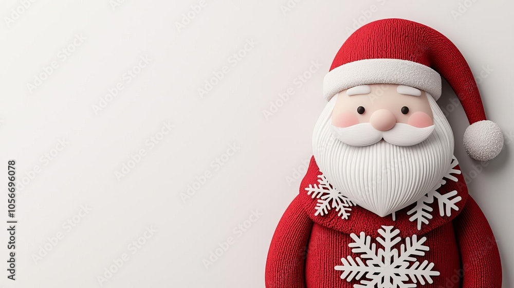 Minimalist 3D Santa with snowflakepatterned scarf, soft lighting, white background, Cute Santa Snowflakes, Holiday Vibes Minimalist 3D Santa with snowflakepatterned scarf, soft lighting, white background, Cute Santa Snowflakes, Holiday Vibes
