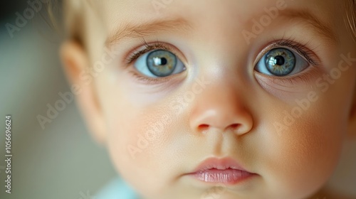 A close up of a young infant experiencing a typical sticky eye infection