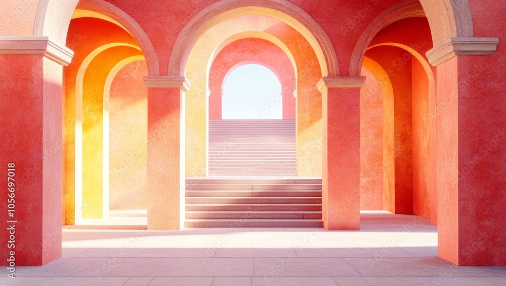 Fototapeta premium Vibrant Archway Staircase Interior