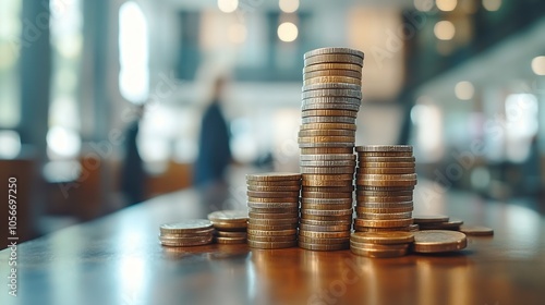 Stacks of Coins Symbolizing Financial Growth and Economic Expansion : Generative AI