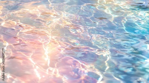 Blurred water shadows combined with light refraction create a unique texture overlay Organic diagonal holographic flares on a white background produce dreamy surreal rainbow effects