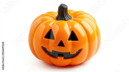 Spooky Halloween themed plastic pumpkin isolated on a white background with a clipping path