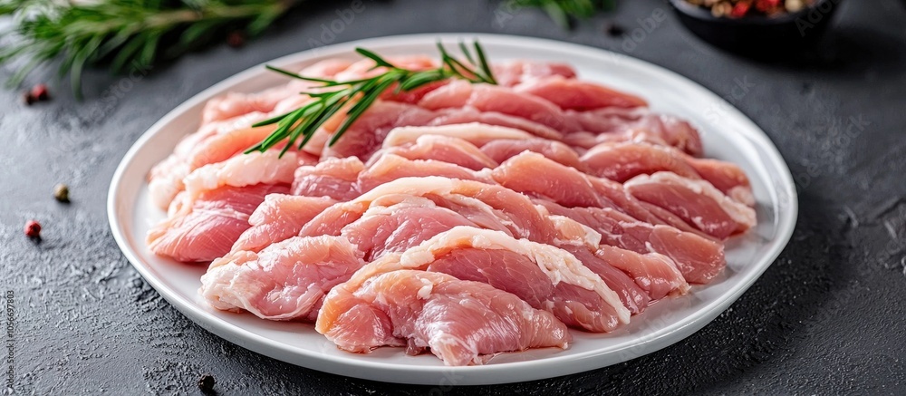 Raw Sliced Chicken Meat On A White Plate Raw Sliced Chicken Meat On A White Plate