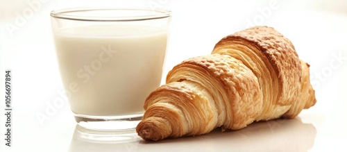 Glass Of Milk Sweet And Croissant Isolated On White