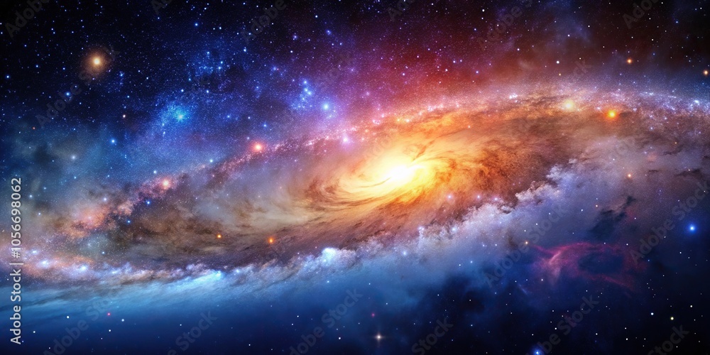 Distant galaxy with bright stars and a nebula in the foreground, universe, galaxy Distant galaxy with bright stars and a nebula in the foreground, universe, galaxy