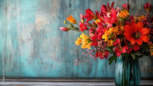 Wallpaper Mural Vibrant flowers arranged on a vacant table featuring ample space for text or graphics Torontodigital.ca