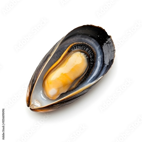 Close up Macro Shot of a Fresh and Perfectly Opened Mussel Against a White Background