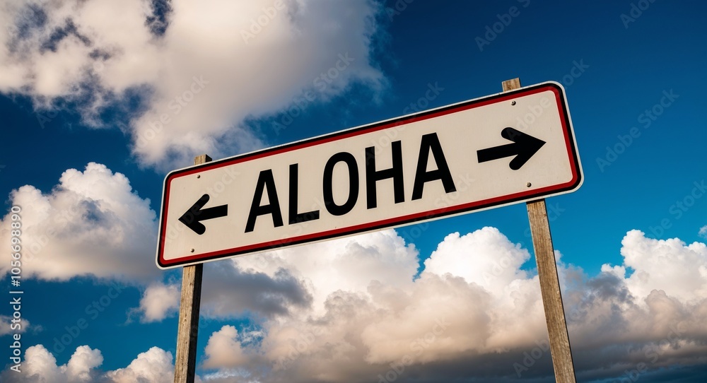 Obraz premium aloha text on road sign with clouds and sky background