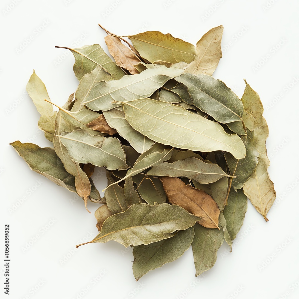 Curry leaves help lower cholesterol on white background.