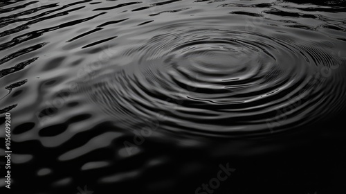 Black water surface with soft ripples and circular patterns embodying the tranquil and rejuvenating essence of stillness photo