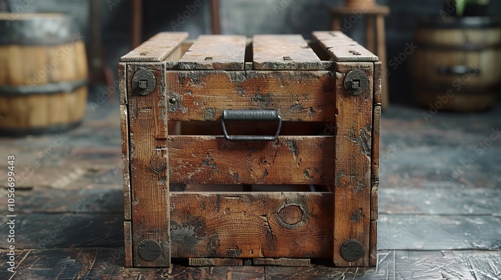 Rustic Wooden Crate with Metal Handle Rustic Wooden Crate with Metal Handle