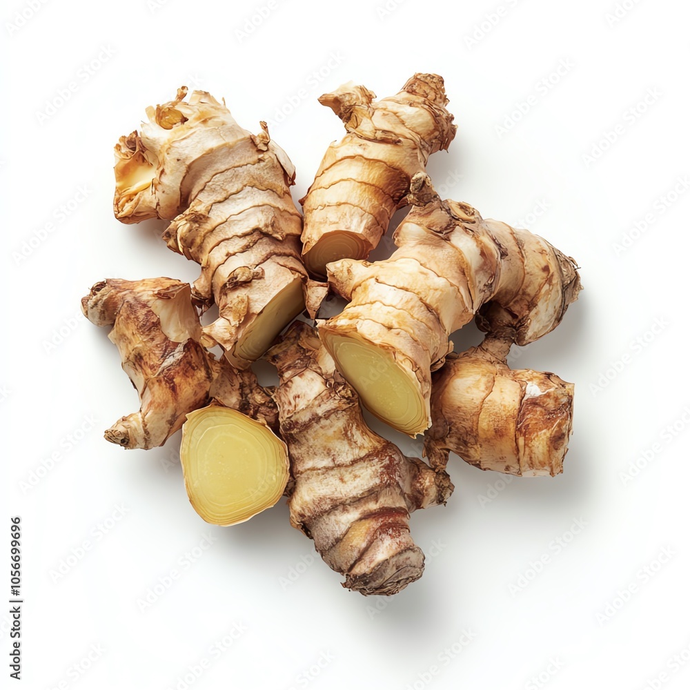 Galangal boosts immune system on white background. Galangal boosts immune system on white background.