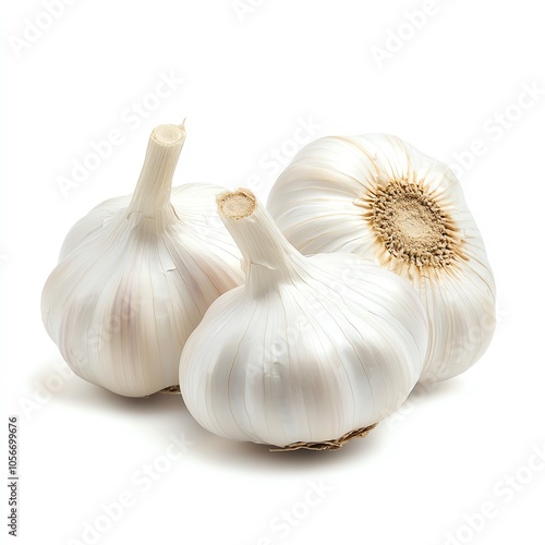 Garlic lowers cholesterol levels on white background. photo