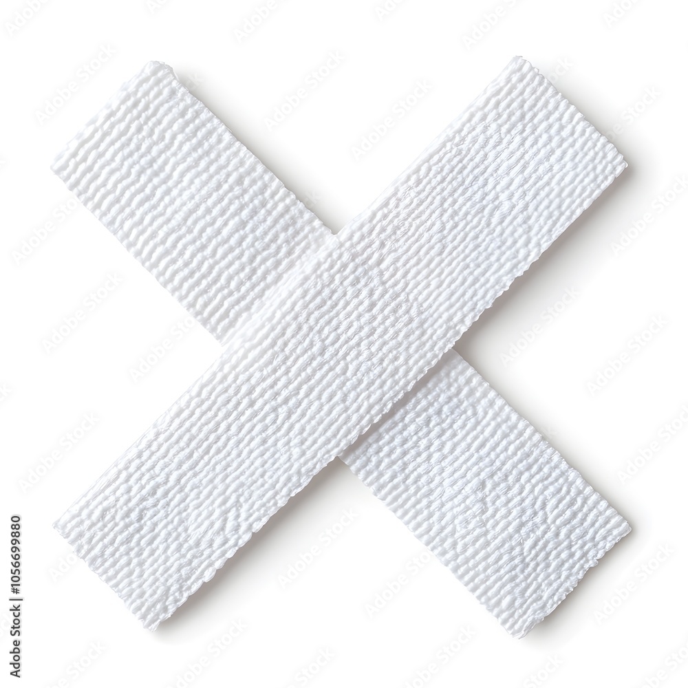 Macro Shot of a Perfect Adhesive Medical Plaster Crossed Strips Bandage Isolated on White Background Macro Shot of a Perfect Adhesive Medical Plaster Crossed Strips Bandage Isolated on White Background