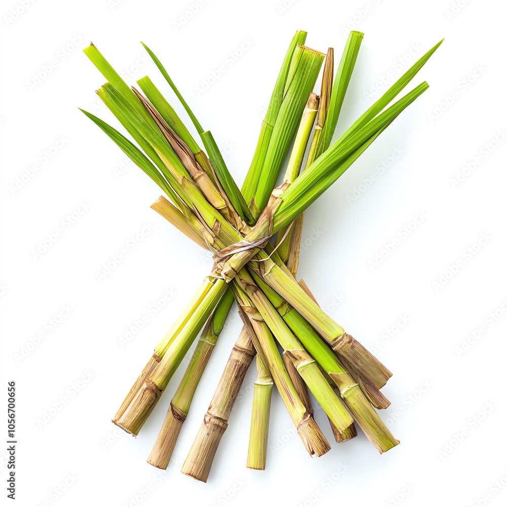 Obraz premium Lemongrass reduces fever on white background.