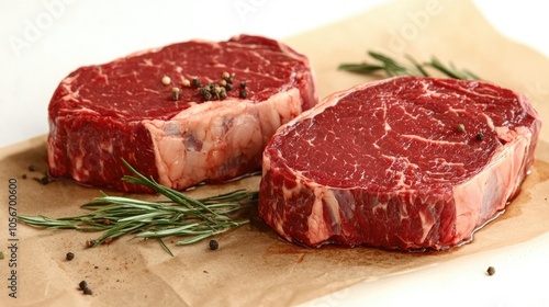 Two Expensive Raw Marbled Beef Steaks Ready To Cook For A Romantic Dinner For Two