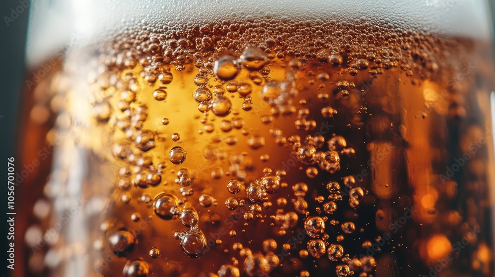 Close up of a beer glass highlighting its bubbles providing an engaging backdrop Close up of a beer glass highlighting its bubbles providing an engaging backdrop