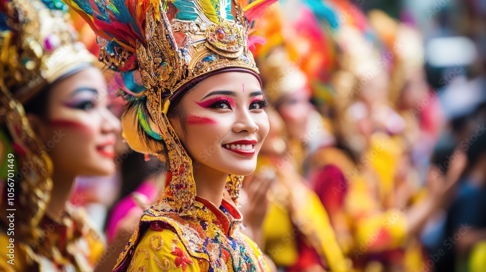 Fototapeta premium Vibrant parade showcasing ornate floats lively marching bands and traditional attire during a festive celebration