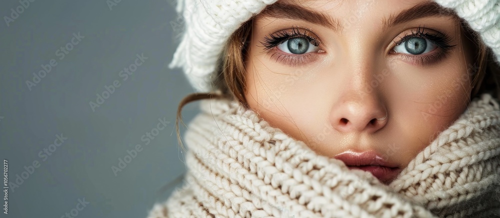 Gorgeous Woman Wearing White Winter Hat And Scarf Gorgeous Woman Wearing White Winter Hat And Scarf