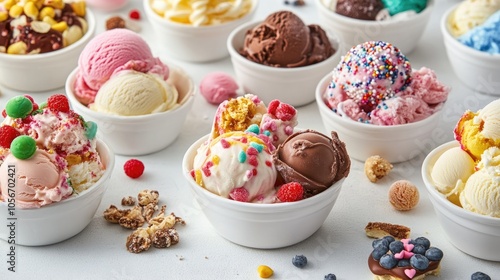 Assorted vibrant summer ice cream treats featuring a variety of flavors