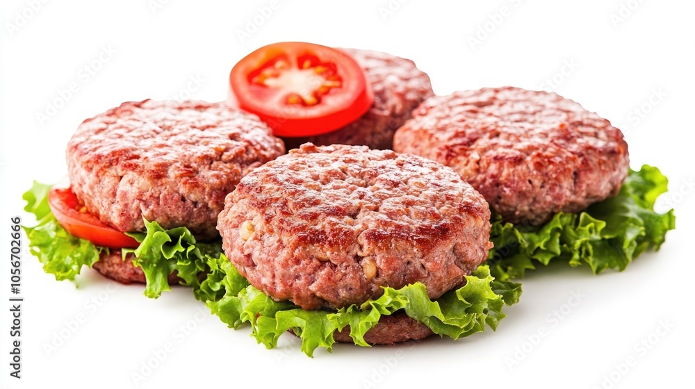 Raw hamburgers made from ground beef isolated on a white background Raw hamburgers made from ground beef isolated on a white background