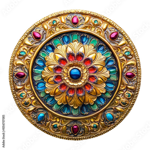 Ornate Decorative Medallion with Colorful Gems