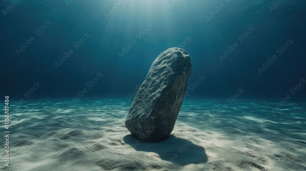 Naklejka premium Stone sculpture positioned on the sandy ocean floor