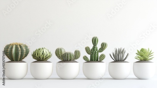 Wallpaper Mural Assorted stunning cacti displayed in sleek white ceramic pots featuring an isolated indoor plant mockup against a clean backdrop Torontodigital.ca